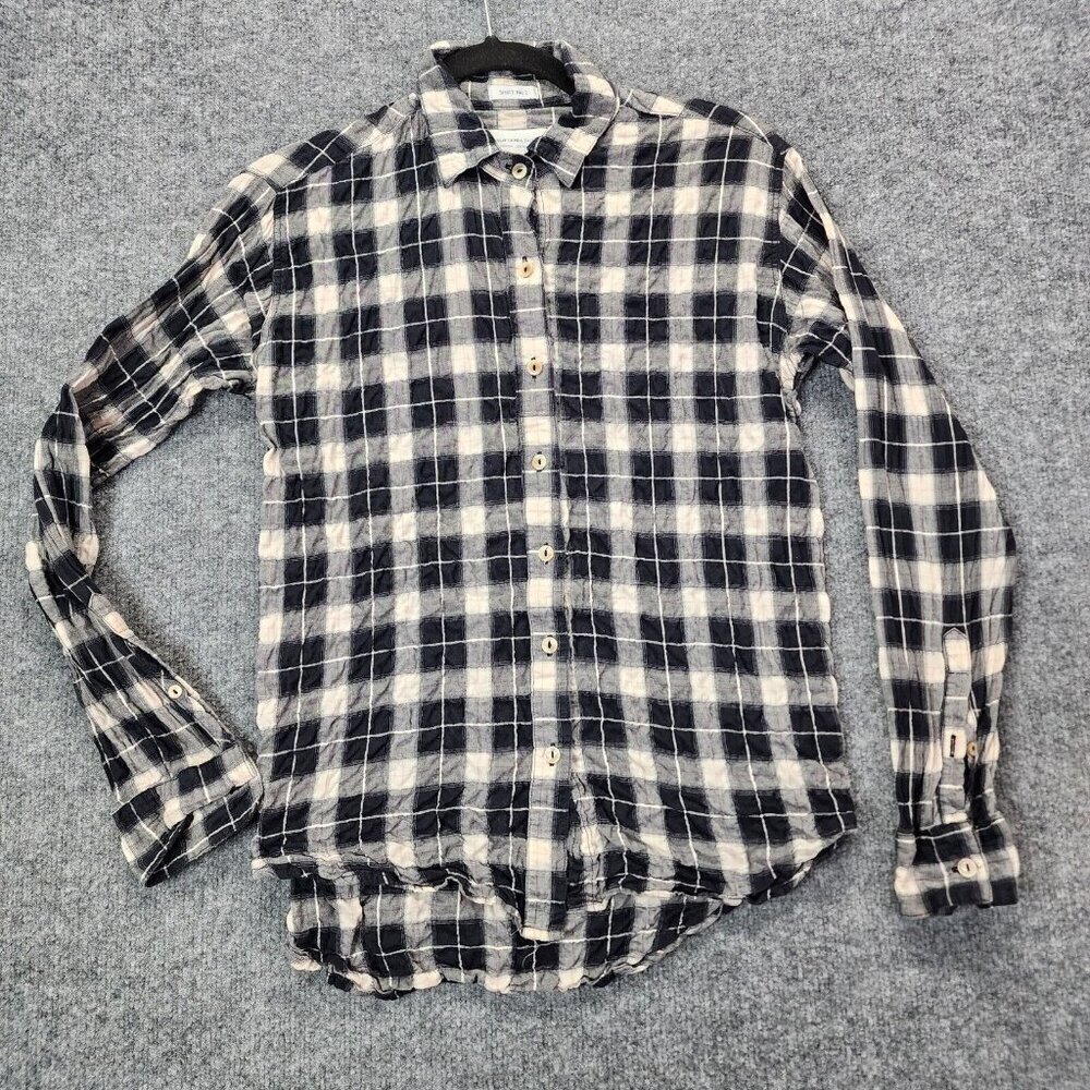 California Tailor Shirt No‎ 2 Womens XS Navy Plaid Long Sleeve Shirt Cotton $198